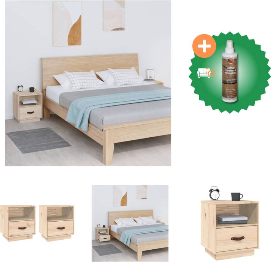 VidaXL Nachtkastjes Massief Grenenhout 40 x 34 x 45 cm opbergruimte flexibele deurinstallatie Kast Inclusief Houtreiniger en verfrisser