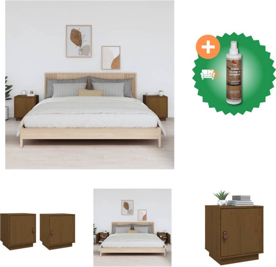 VidaXL Nachtkastjes Massief Grenenhout Hout 40x34x45 cm 1 lade 1 open vak Kast Inclusief Houtreiniger en verfrisser - Foto 2