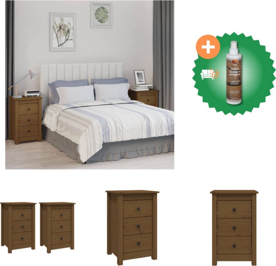 VidaXL Nachtkastje Meubelen 40 x 35 x 61.5 cm Honingbruin Massief Grenenhout Kast Inclusief Houtreiniger en verfrisser - Foto 3