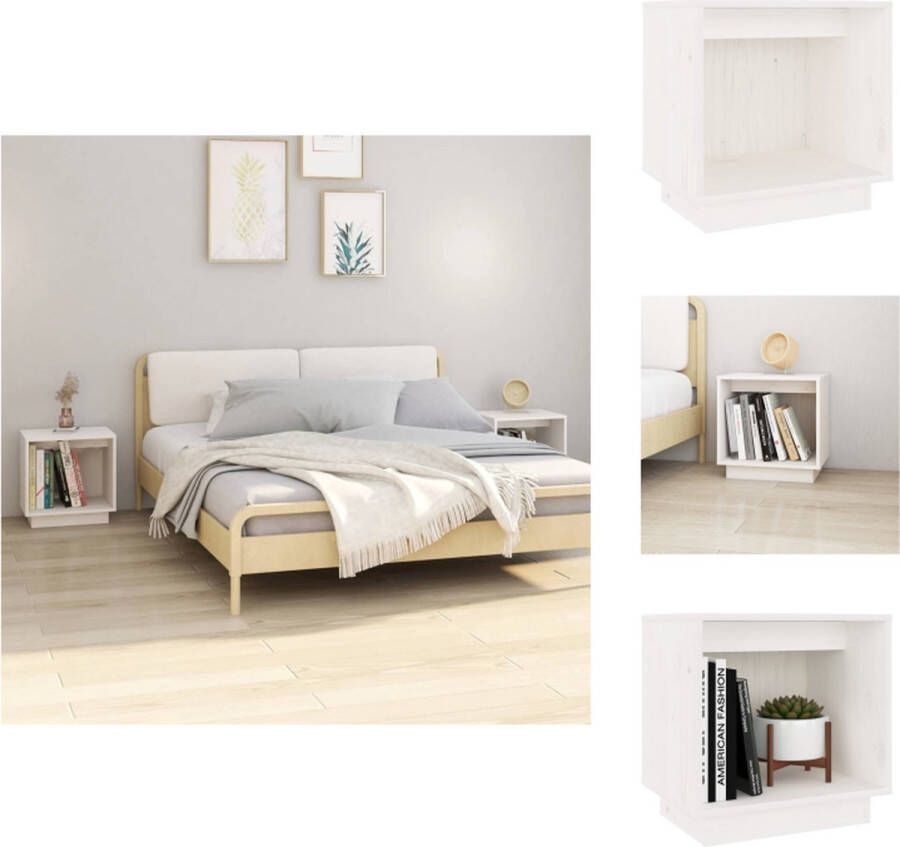 VidaXL Nachtkastje Nachtkastjes Bedkast Nachtkast Nachtkastjes 2 st 40x30x40 cm massief grenenhout wit - Foto 2