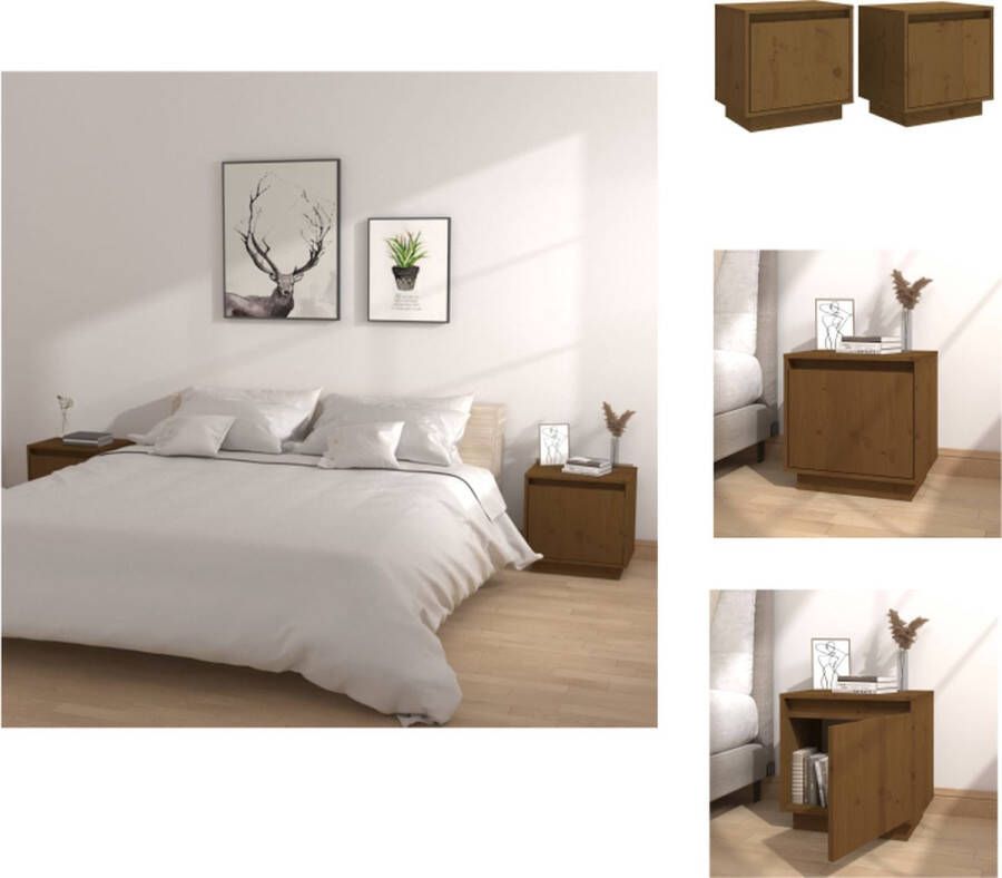 VidaXL Nachtkastje Nachtkastjes Bedtafeltje Bedkastje Nachtkastjes 2 st 40x30x40 cm massief grenenhout honingbruin