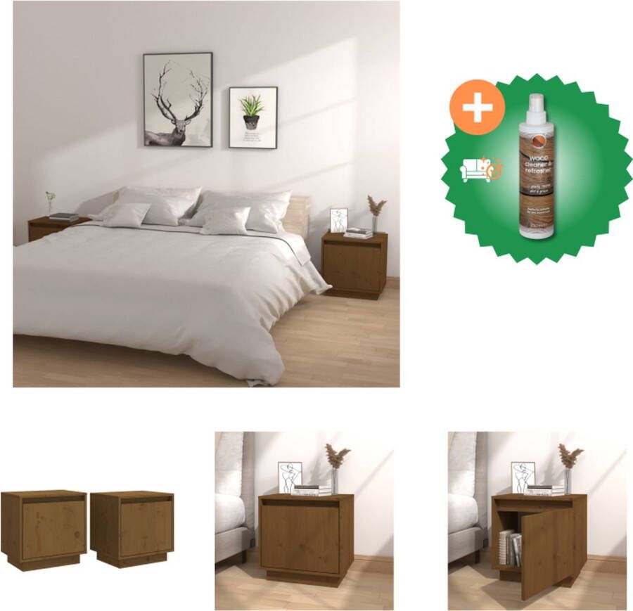 VidaXL Nachtkastjes Houten Grenenhout 40 x 30 x 40 cm Honingbruin Set van 2 Kast Inclusief Houtreiniger en verfrisser