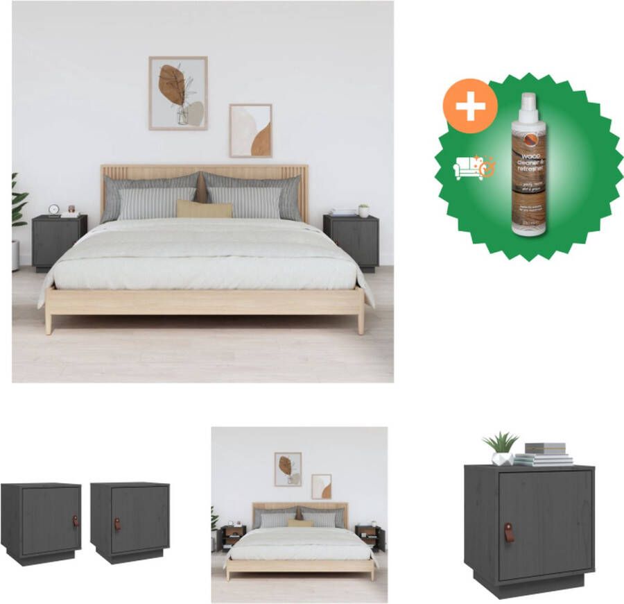 VidaXL Nachtkastjes Houten Meubels Afmeting- 40 x 34 x 45 cm Ken- Veel opbergruimte Kleur- Grijs Kast Inclusief Houtreiniger en verfrisser - Foto 2