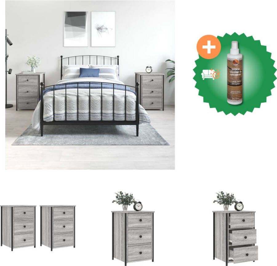 VidaXL Nachtkastjes Industrieel 40 x 36 x 60 cm Grijs Sonoma Eiken Set van 2 Kast Inclusief Houtreiniger en verfrisser