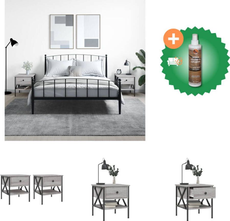 VidaXL Nachtkastjes Industrieel Grijs Sonoma Eiken 40 x 42 x 45 cm Duurzaam materiaal Kast Inclusief Houtreiniger en verfrisser