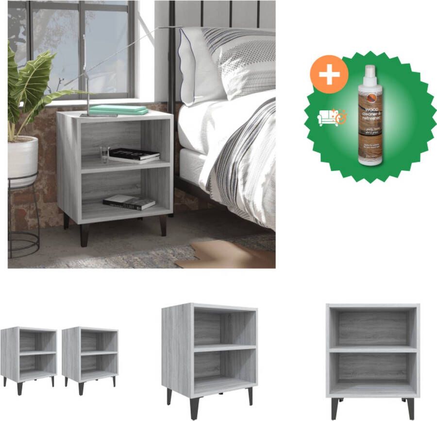 VidaXL Nachtkastjes Industrieel Grijs Sonoma Eiken 40x30x50cm Met metalen poten Kast Inclusief Houtreiniger en verfrisser