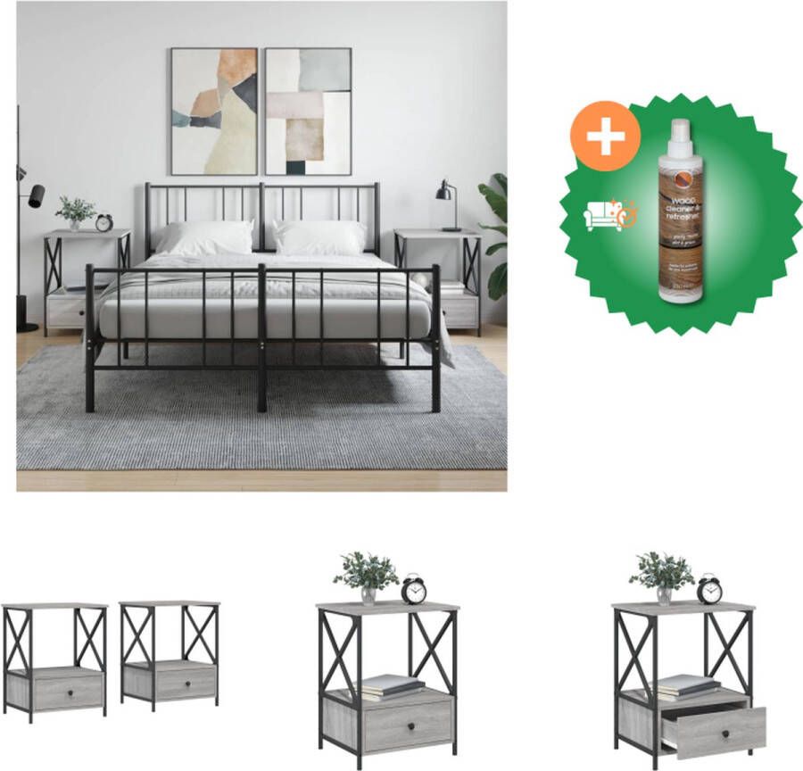 VidaXL Nachtkastjes Industrieel Grijs Sonoma Eiken 50x41x65 cm Duurzaam materiaal Kast Inclusief Houtreiniger en verfrisser
