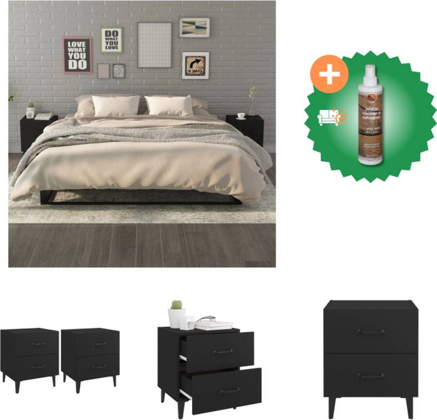 VidaXL Nachtkastjes Industrieel Meubelen 40 x 35 x 47.5 cm Zwart Bewerkt hout en metaal Kast Inclusief Houtreiniger en verfrisser