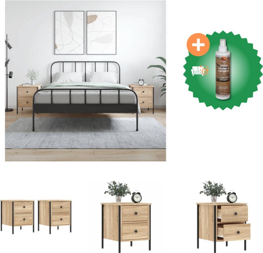VidaXL Nachtkastjes 2 st 40x42x50 cm bewerkt hout sonoma eikenkleurig Kast Inclusief Houtreiniger en verfrisser