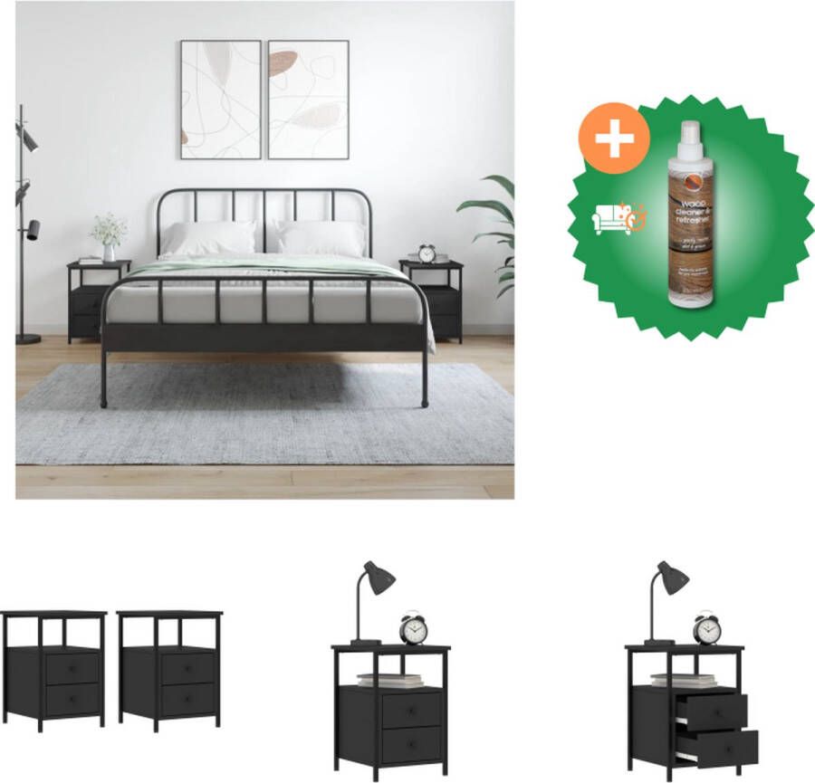 VidaXL Nachtkastjes Industrieel Zwart 34 x 35.5 x 50 cm Bewerkt hout en ijzer Kast Inclusief Houtreiniger en verfrisser