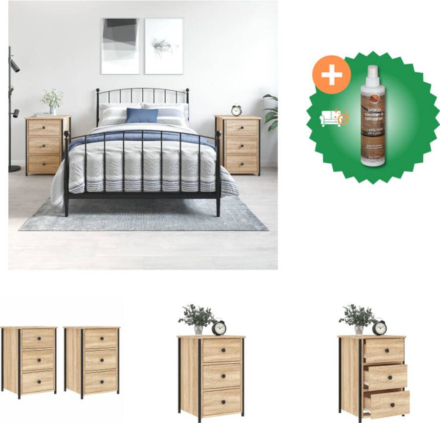 VidaXL Nachtkastjes Industriële Nachtkastjes 40 x 36 x 60 cm Sonoma Eiken Kast Inclusief Houtreiniger en verfrisser