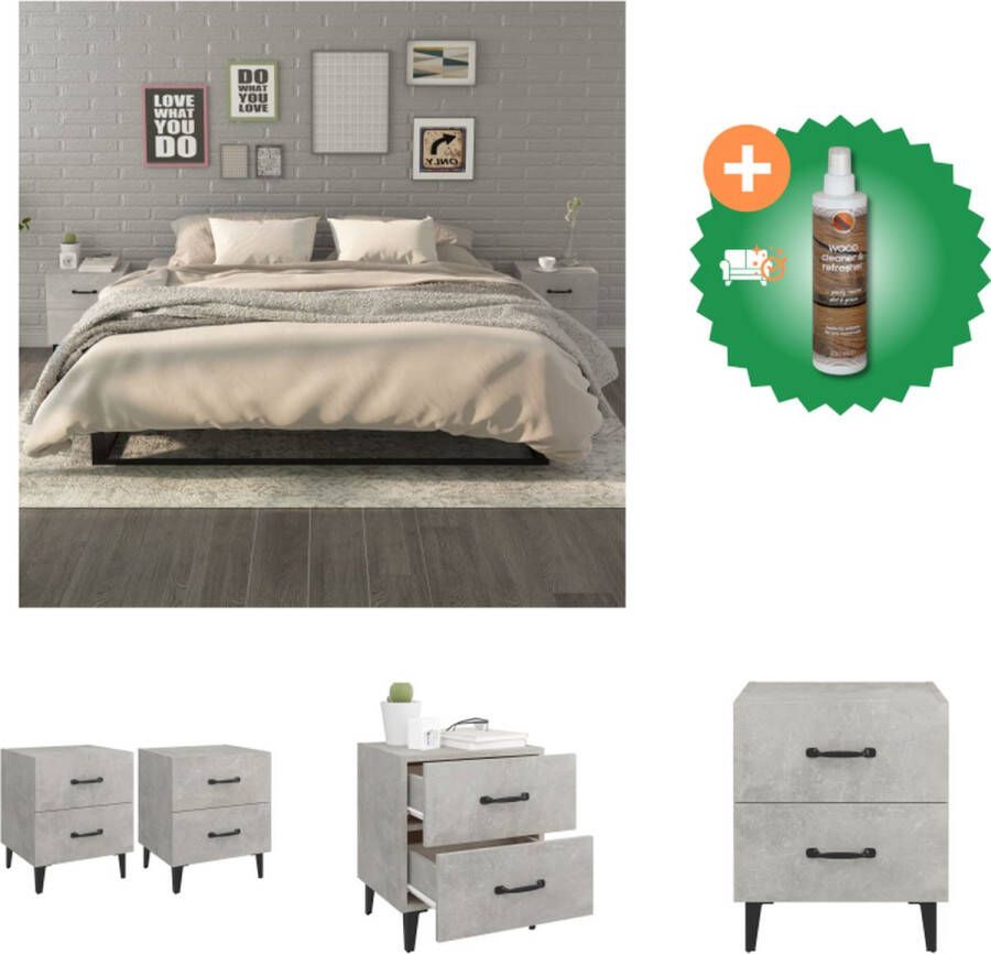 VidaXL Nachtkastjes Scandinavische bewerkt hout 40 x 35 x 47.5 cm betongrijs Kast Inclusief Houtreiniger en verfrisser - Foto 2