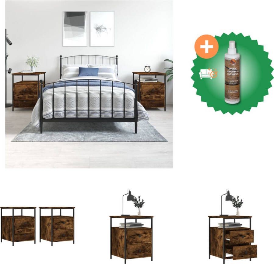 VidaXL Nachtkastjes 2 st 44x45x60 cm bewerkt hout gerookt eikenkleurig Kast Inclusief Houtreiniger en verfrisser