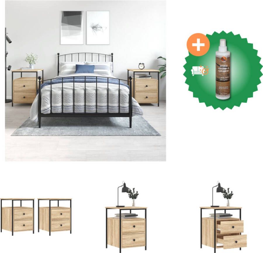 VidaXL Nachtkastjes Industriële Stijl 44 x 45 x 60 cm Sonoma Eiken Set van 2 Kast Inclusief Houtreiniger en verfrisser