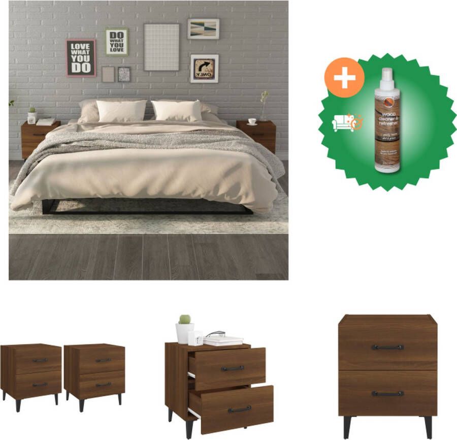 VidaXL Nachtkastjes Industriële Stijl Bruineiken 40x35x47.5 cm 2 stuks Kast Inclusief Houtreiniger en verfrisser