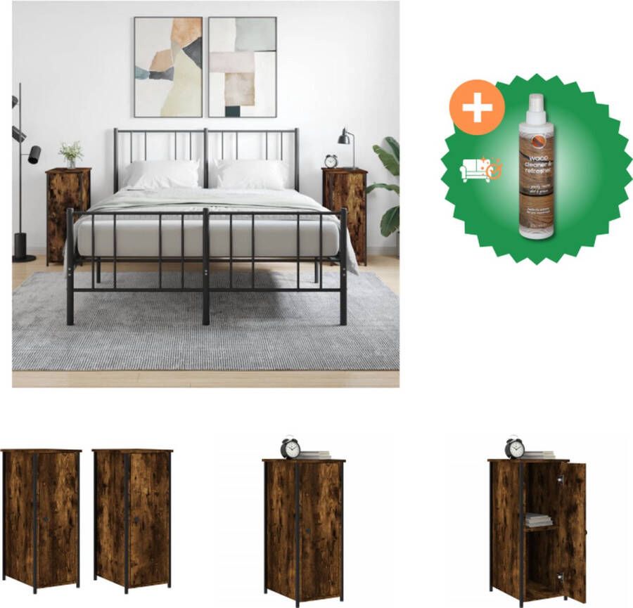VidaXL Nachtkastjes Industriële Uitstraling 32 x 42 x 80 cm Gerookt Eiken Kast Inclusief Houtreiniger en verfrisser