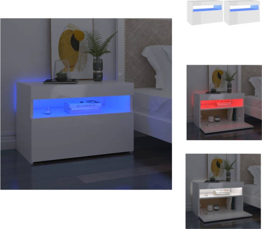 VidaXL Nachtkastjes LED-verlichting Hoogglans wit 60 x 35 x 40 cm RGB Set van 2 Kast
