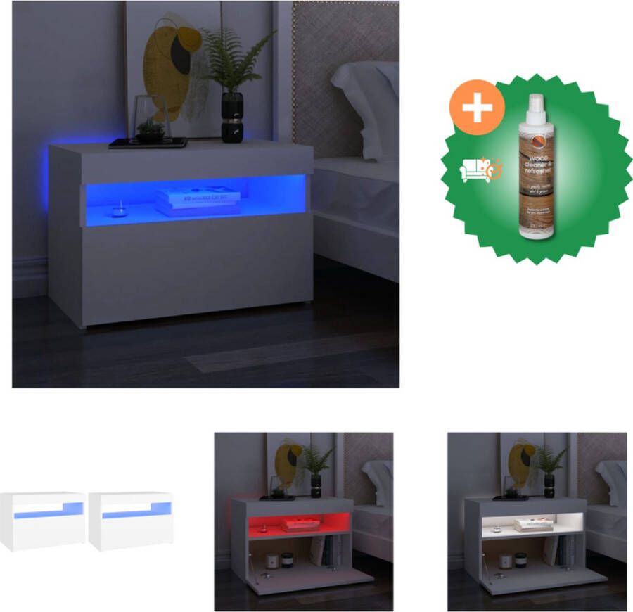 VidaXL Nachtkastjes 2 st LED-verlichting 60x35x40 cm bewerkt hout wit Kast Inclusief Houtreiniger en verfrisser