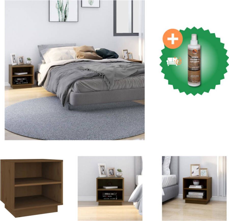 VidaXL Nachtkastjes Massief Grenenhout 40 x 34 x 40 cm Honingbruin Set van 2 Kast Inclusief Houtreiniger en verfrisser