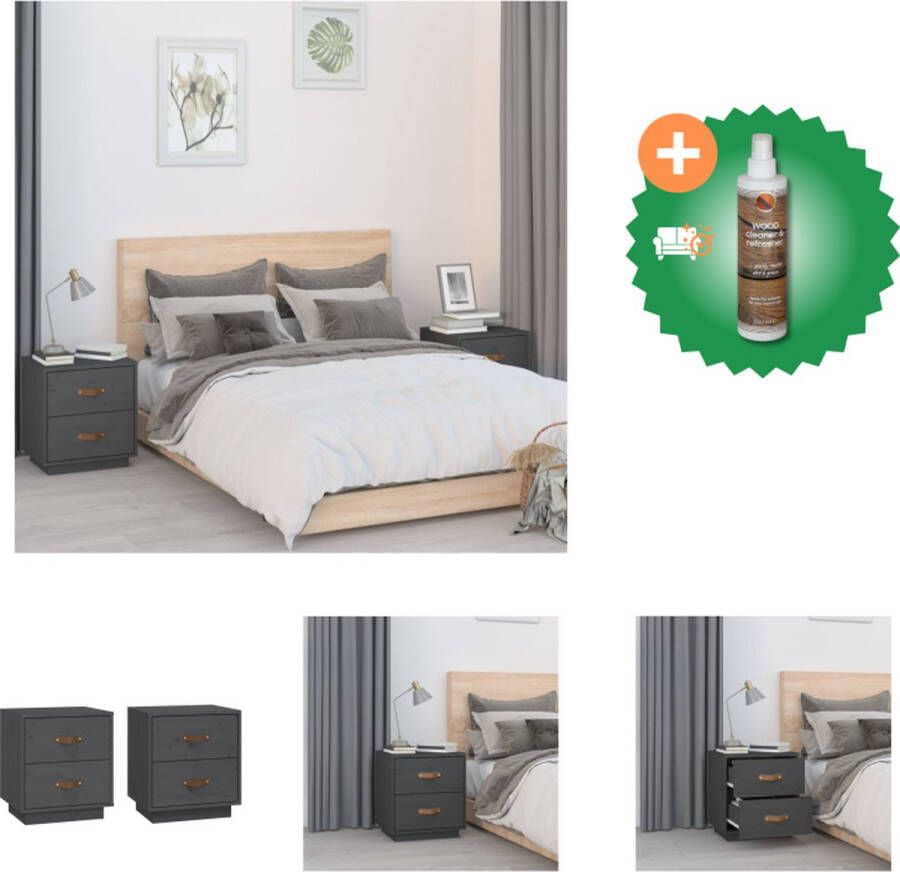 VidaXL Nachtkastjes Houten Meubels Afmeting- 40 x 34 x 45 cm Ken- Veel opbergruimte Kleur- Grijs Kast Inclusief Houtreiniger en verfrisser