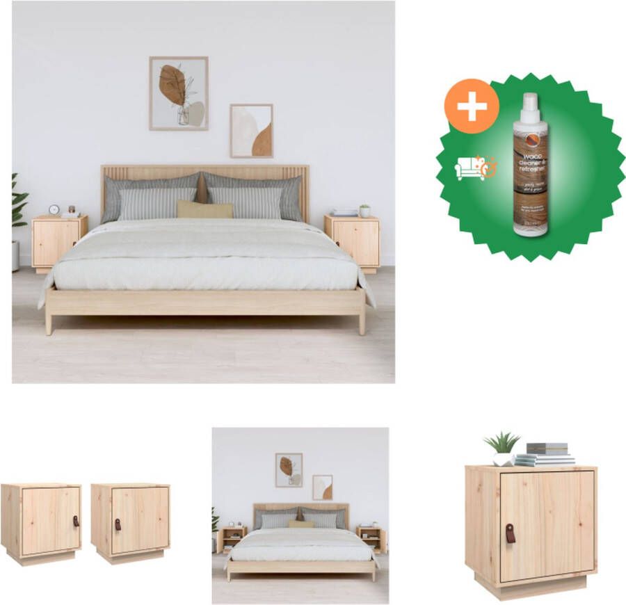 VidaXL Nachtkastjes Massief Grenenhout 40 x 34 x 45 cm opbergruimte flexibele deurinstallatie Kast Inclusief Houtreiniger en verfrisser - Foto 2