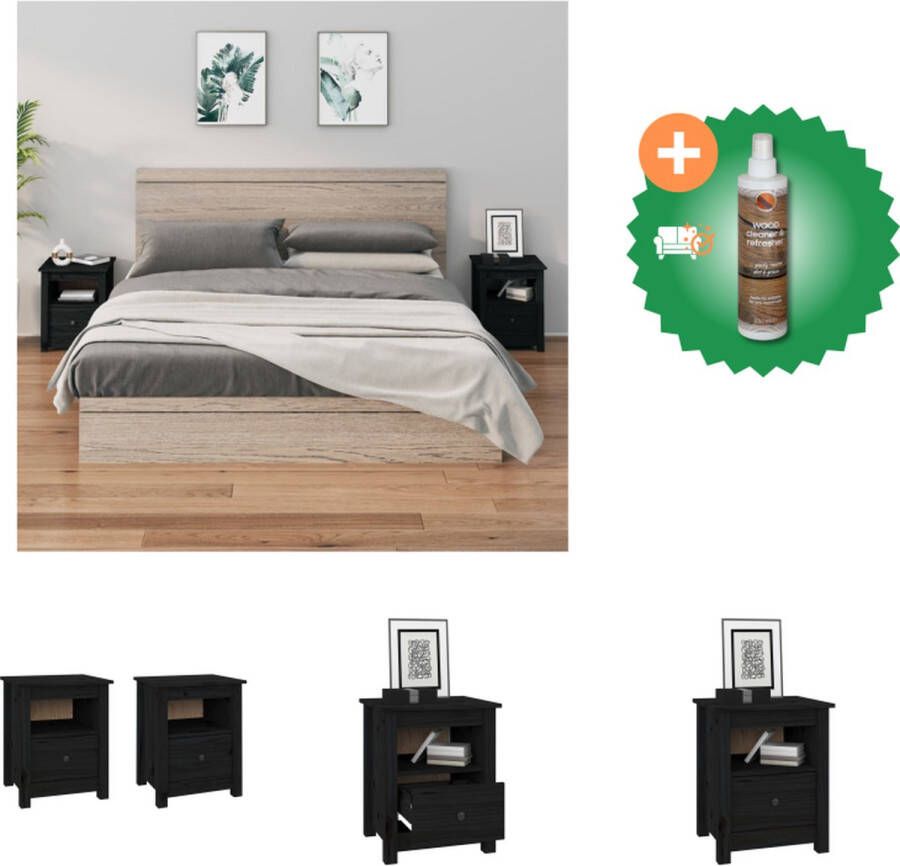 VidaXL Nachtkastjes Massief grenenhout 40 x 35 x 49 cm Set van 2 Kast Inclusief Houtreiniger en verfrisser