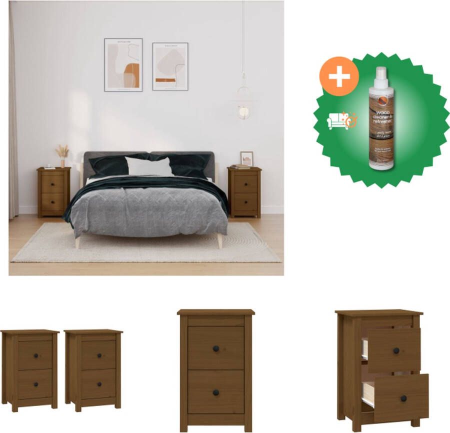 VidaXL Nachtkastje Meubelen 40 x 35 x 61.5 cm Honingbruin Massief Grenenhout Kast Inclusief Houtreiniger en verfrisser - Foto 4