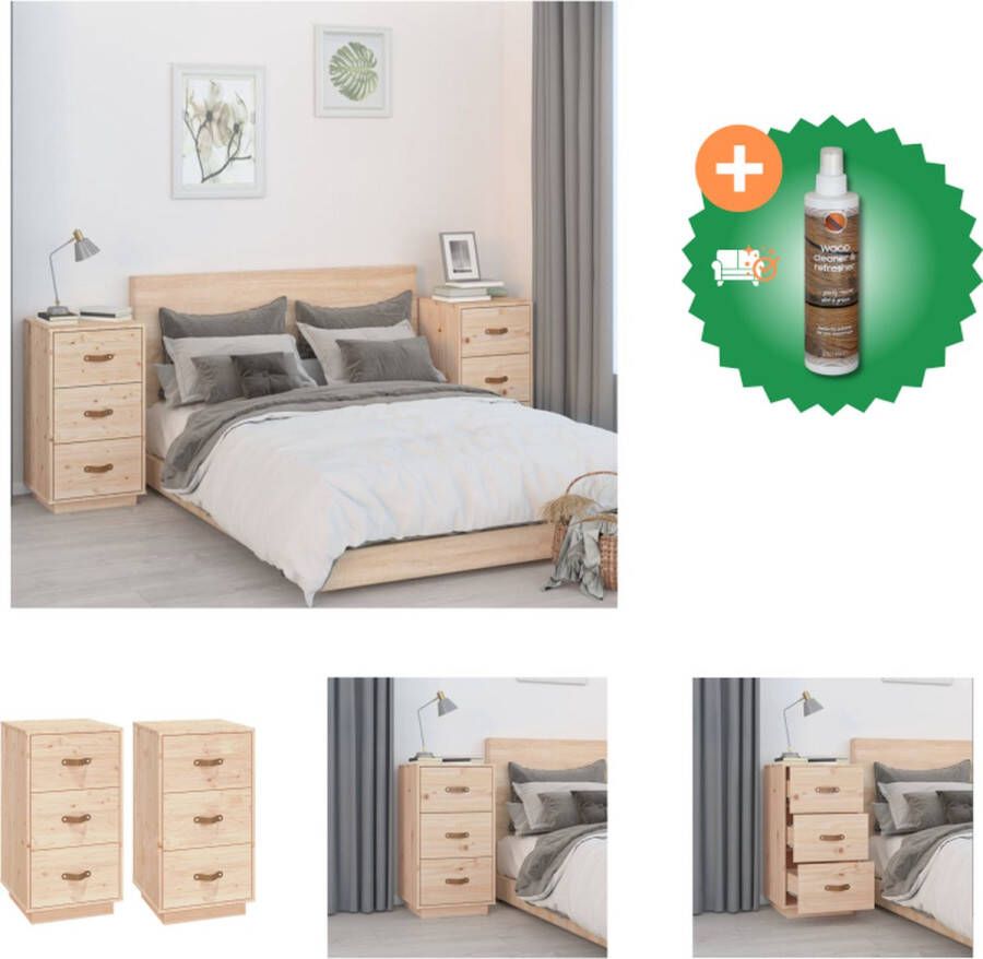 VidaXL Nachtkastjes Massief grenenhout 40 x 40 x 75 cm 3 lades Kast Inclusief Houtreiniger en verfrisser - Foto 2
