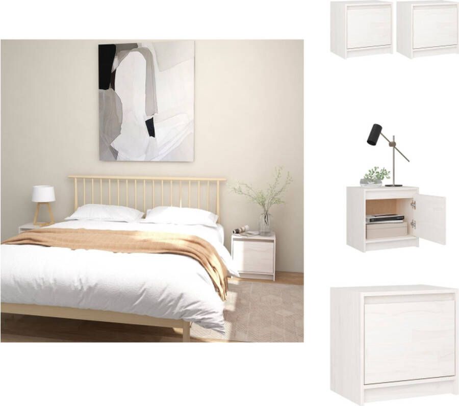 VidaXL Nachtkastje Nachtkastjes Nacht Kastje Nacht Kastjes Nachtkastjes 2 st 40x30-5x40 cm massief grenenhout wit - Foto 2