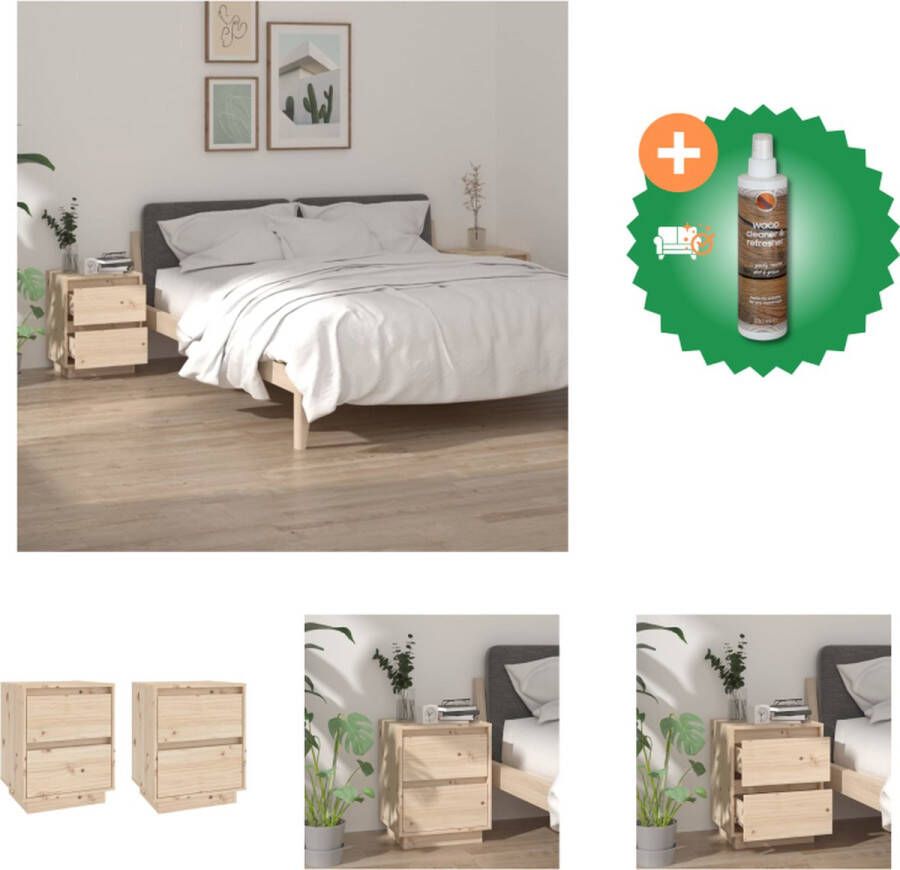 VidaXL Nachtkastjes Massief Grenenhout Universeel Kastje 40x35x50cm Set van 2 Kast Inclusief Houtreiniger en verfrisser