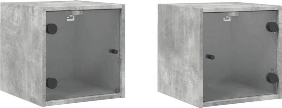 VidaXL -Nachtkastjes-met-glazen-deuren-2-st-35x37x35-cm-betongrijs - Foto 4