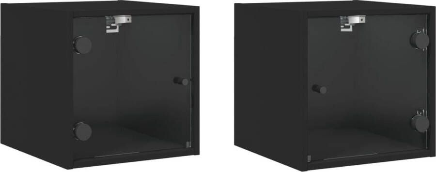 VidaXL -Nachtkastjes-met-glazen-deuren-2-st-35x37x35-cm-zwart - Foto 4