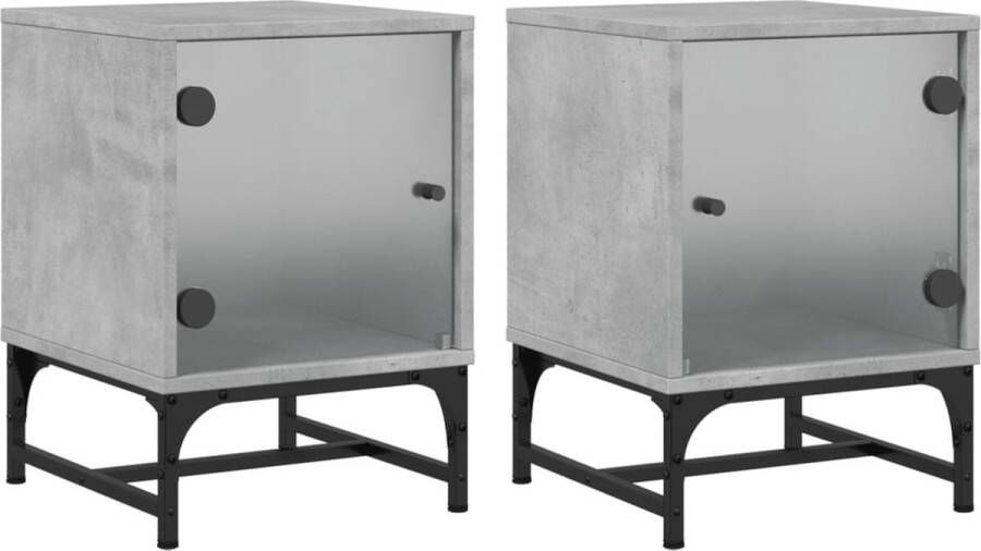 VidaXL Nachtkastjes Glazen Deuren 2 st Betongrijs Nachtkaste Nachtkastjes Set Grijze Kast Houten Kasten Bergruimte - Foto 2