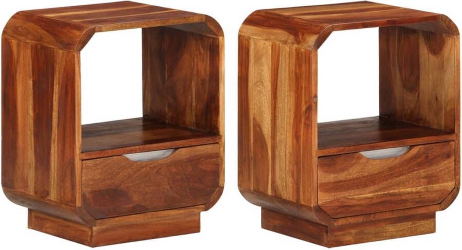 The Living Store Nachtkastjes met lade 2 st 40x30x50 cm massief sheeshamhout Nachtkastjes Sheeshamhouten Meubilair Salontafel Tv Tafel Side Table - Foto 3