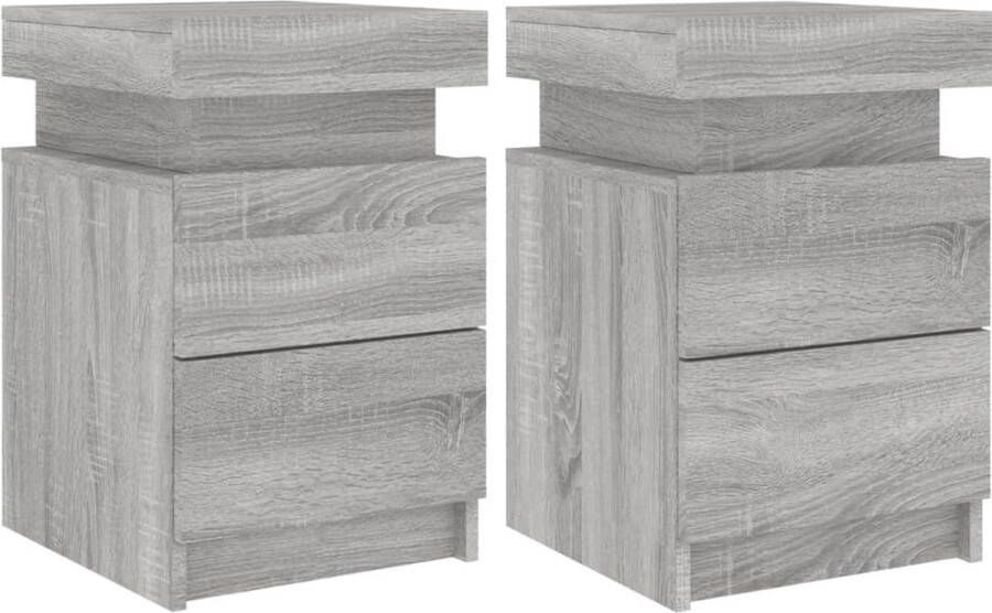 VidaXL -Nachtkastjes-met-LED-2-st-35x39x55-cm-grijs-sonoma-eikenkleurig - Foto 2