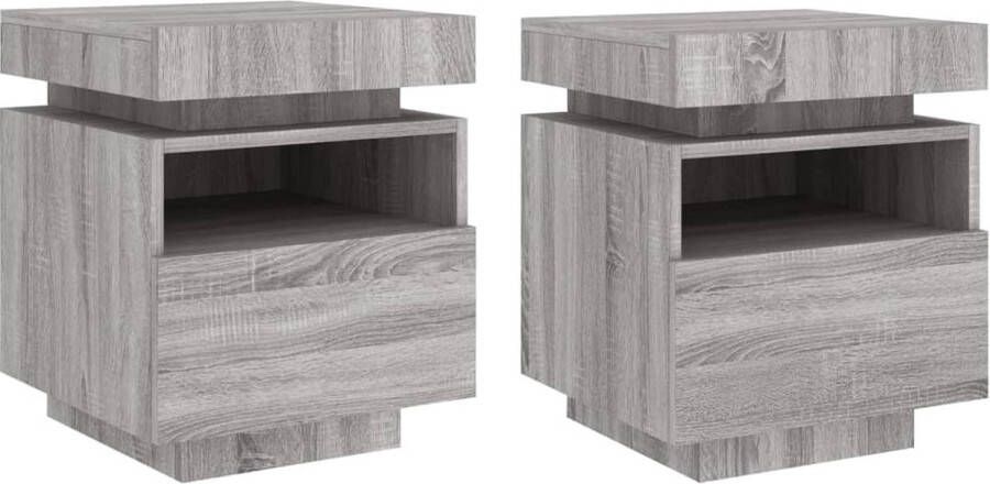 VidaXL -Nachtkastjes-met-LED-2-st-40x39x48 5-cm-grijs-sonoma - Foto 2