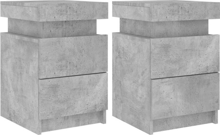 VidaXL Nachtkastjes LED 2 stuks Betongrijs 35x39x55 cm Nachtkastje Nachtkastjes Bijzettafel Wandkastje - Foto 2
