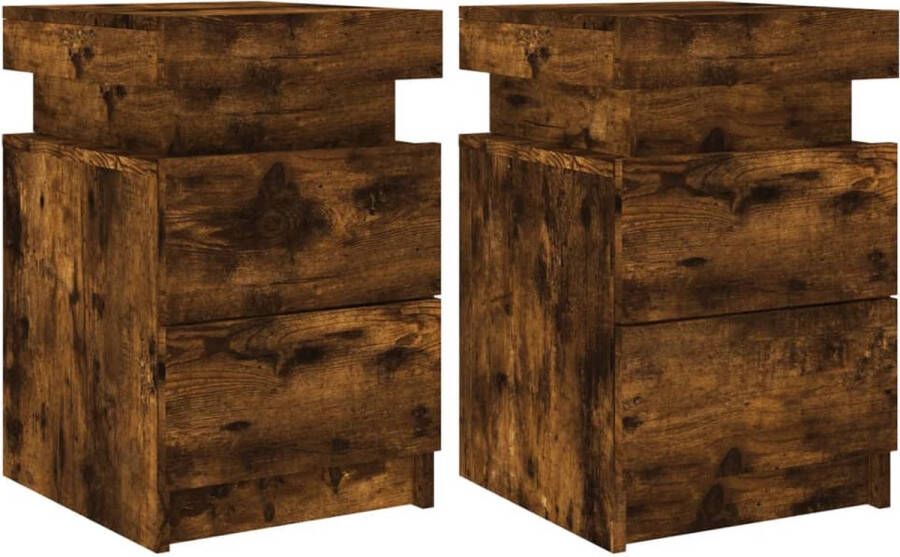 VidaXL -Nachtkastjes-met-LED-verlichting-2-st-35x39x55-cm-gerookt-eiken - Foto 4