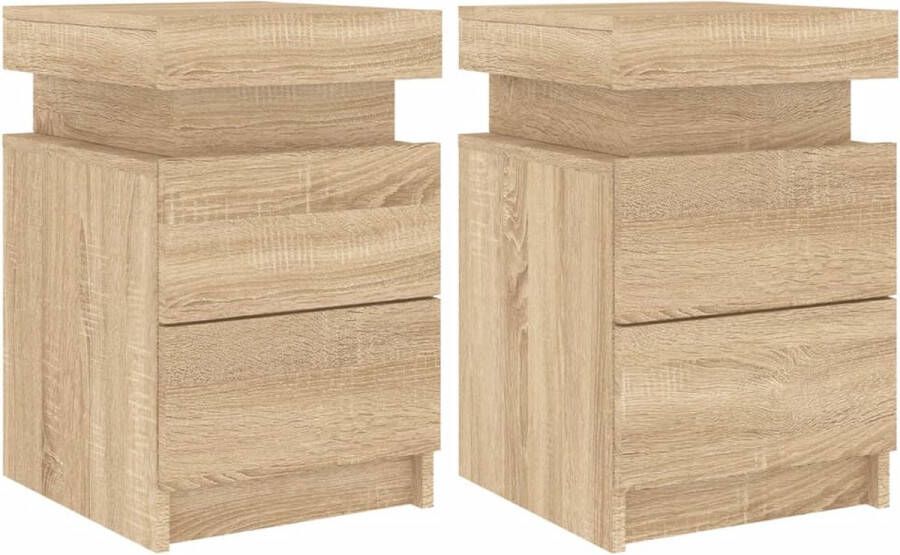 VidaXL Nachtkastjes met LED Sonoma Eiken Set van 2 Nachtkastje Nachtkastjes Bijzettafel Wandkastje