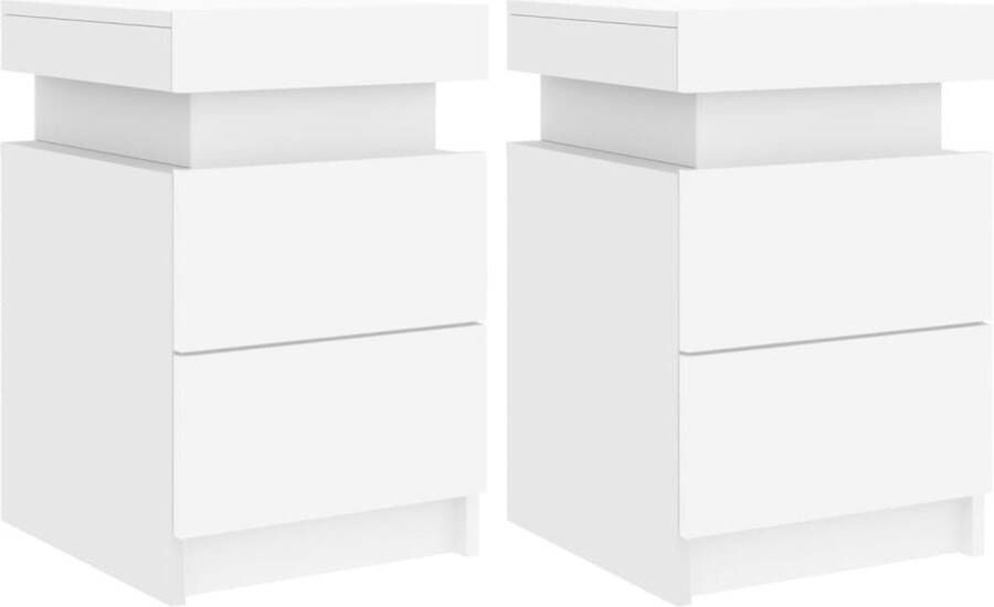 VidaXL -Nachtkastjes-met-LED-verlichting-2-st-35x39x55-cm-wit - Foto 2