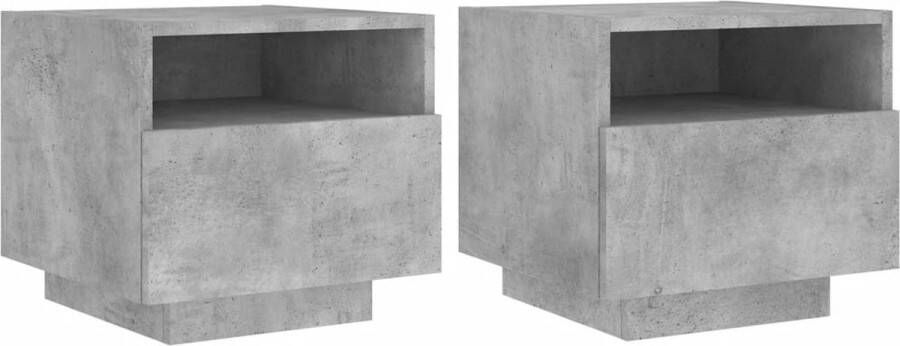 VidaXL Nachtkastjes met LED-verlichting 2 st 40x39x37 cm betongrijs - Foto 2