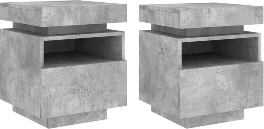 VidaXL -Nachtkastjes-met-LED-verlichting-2-st-40x39x48 5-cm-betongrijs - Foto 2