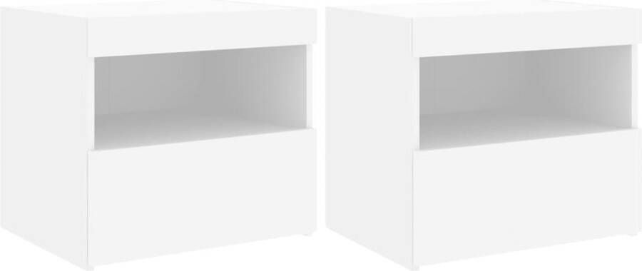 VidaXL Nachtkastjes LED-verlichting Wit Set van 2 Nachtkastjes Led Lampen Slaapkamersdecoratie Houten Kast Opbergmeubel