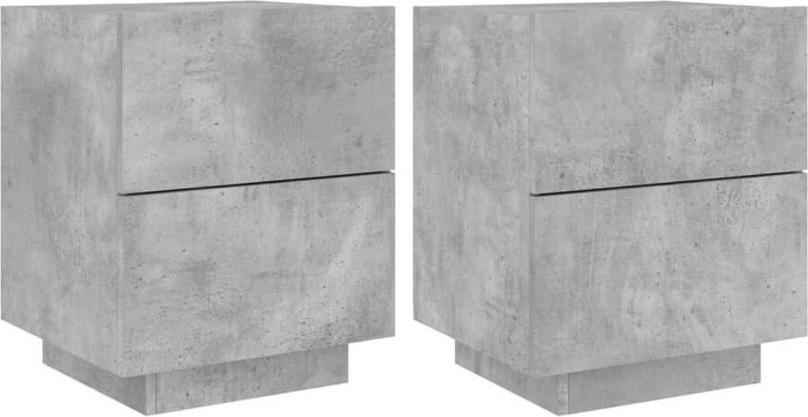 VidaXL Nachtkastjes LED-verlichting Set van 2 Betongrijs Nachtkastjes Led Verlichting Betongrijs Houten Nachtkastjes Slaapkamermeubels Opbergkasten Nachtlamp - Foto 2