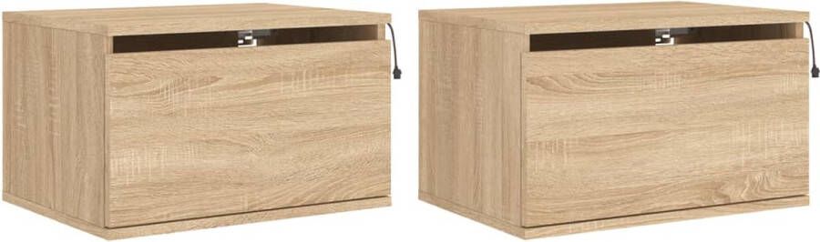 VidaXL Nachtkastjes Sonoma eiken LED 2 stuks Wandgemonteerd Nachtkastje Wandgemonteerde Nachtkastjes Nachtkastje Zwevend Nachtkastje