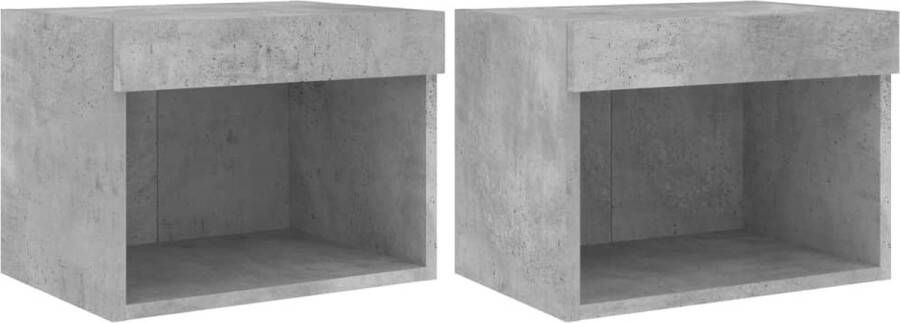VidaXL Nachtkastjes met LED&apos;s 2 st wandgemonteerd betongrijs - Foto 2