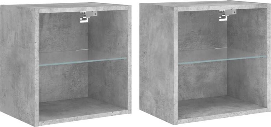 VidaXL Nachtkastjes met LED&apos;s 2 st wandgemonteerd betongrijs - Foto 4