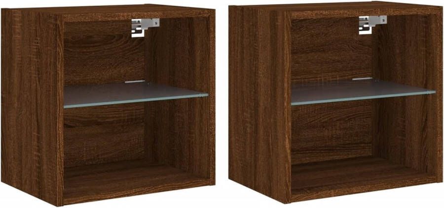 VidaXL Nachtkastjes met LED&apos;s 2 st wandgemonteerd bruin eikenkleur - Foto 4