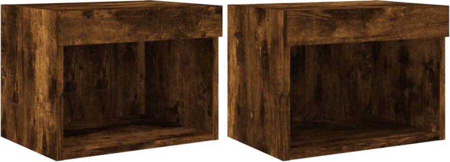 VidaXL Nachtkastjes met LED&apos;s 2 st wandgemonteerd gerookt eikenkleurig - Foto 2