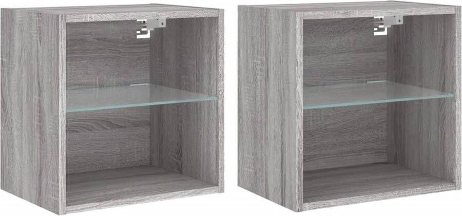 VidaXL Nachtkastjes met LED&apos;s 2 st wandgemonteerd grijs sonoma eiken - Foto 4